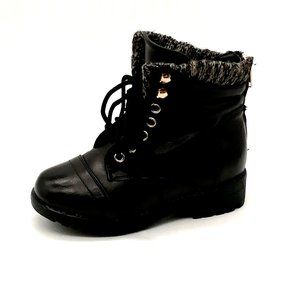 Dream Pairs Girls Kash‎ Lace Up Ankle Boot Black Faux Leather Back Zip Block 10
